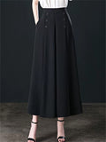 Women's High Waist Wide Leg Flowy Palazzo Pants with Buttons