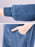 Female Leisure Turtleneck Plush Lining Corduroy Midi Dress