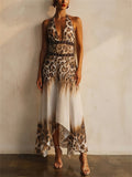 Women Sexy Leopard Print Halter Neck Top Maxi Dress