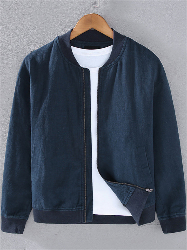 Casual Ramine Solid Color Baseball Collar Jacket for Men