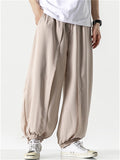 Men's Summer Solid Color Wide Leg Ankle-Tied Bloomers Pants