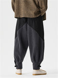 Winter Contrast Color Fleece Elastic Waist Wide Leg Jogger Pants for Men