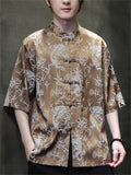 Summer Cool Chinese Style Print Stand Collar Half Sleeve Shirts