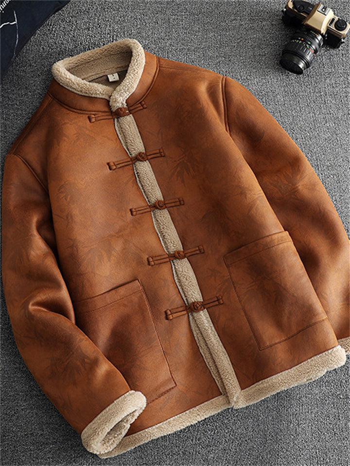 Men's Winter Thicken Chinese Style Printed Frog Button Tangsuit Coats