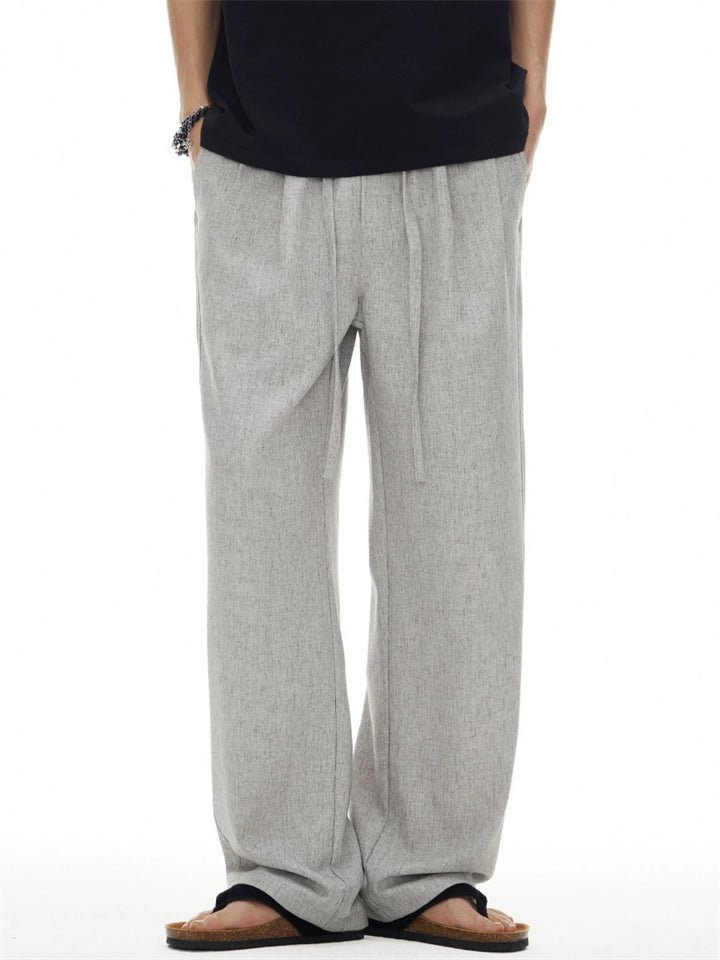 Men's Comfy Breathable Linen Blend Wide Leg Drawstring Staight Pants