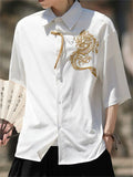 Men's Summer Chinese Style Loose Fit Dragon Embroidered Shirts