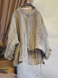 Retro Loose Linen Stand Collar Asymmetric Textured Shirt for Women