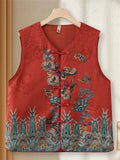 Women Chinese Style Landscape Print Satin TangSuit Vest