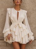 Women's Stylish Lantern Sleeve Ruffle Tiered  Cocktail Mini Dress