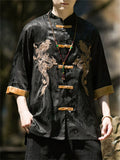 Men's Cool Chinese Style Dragon Embroidered Half Sleeve Shirts
