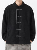 Fleece Mandarin Collar Coat for Men with Traditional Chinese Buttons