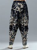 Men's Chinese Loong Print Elastic Waist Drop Crotch Pants