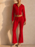 Womens Cropped Hoodie Flare Pants Two Piece Lounge Set