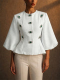 Women's Embellished Gem Buttons Elegant Party Wear Brocade Top