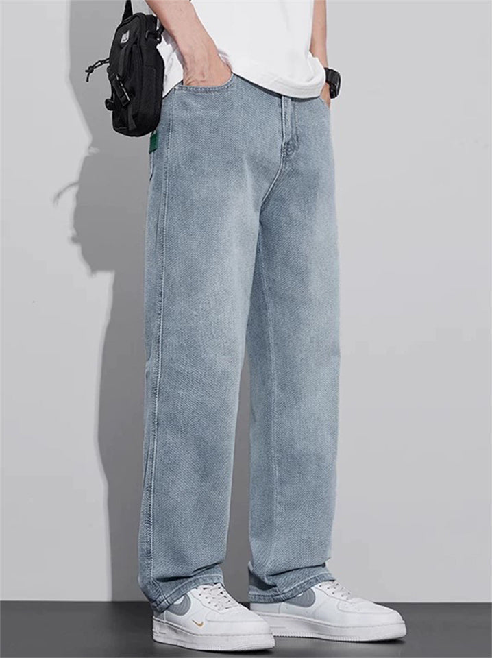 Men's High Street Soft Drape Light Blue Straight Leg Denim Jeans