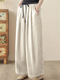 Women's Solid Color Elastic Waist Straight Wide Leg Pants