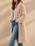 Women Long Teddy Fleece Coat Button Front Lapel Winter Overcoat