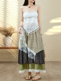 Women's White Sequin Fringe Strap Top & Patchwork Asymmetric Skirt Set