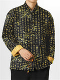 Men's Chinese Style Hanzi Print Contrast Color Stand Collar Tang Suit Jacket