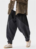 Winter Contrast Color Fleece Elastic Waist Wide Leg Jogger Pants for Men