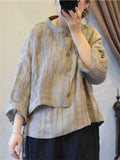 Retro Loose Linen Stand Collar Asymmetric Textured Shirt for Women