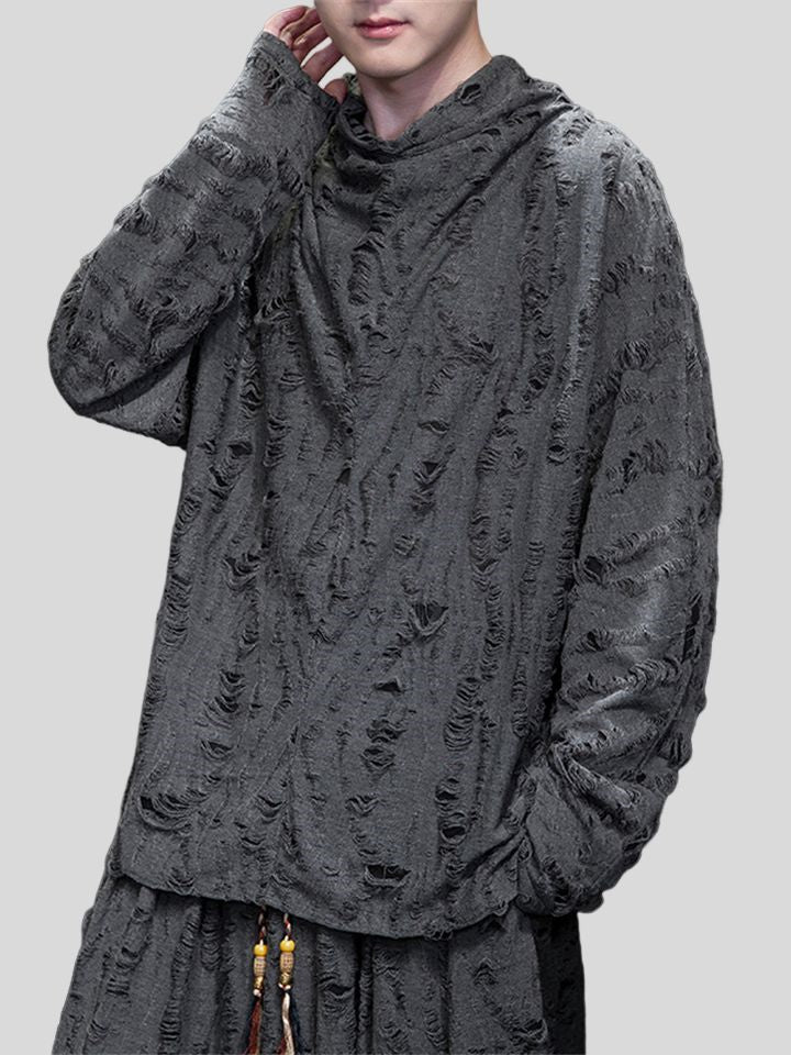Street Fashion Men's Ripped Hole Long Sleeve Shirt
