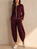 Women Chic Zipper Peplum Top and Lantern Pants Set