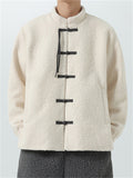 Fleece Mandarin Collar Coat for Men with Traditional Chinese Buttons