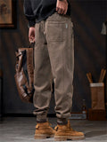 ‌Men's American Style Loose Fit Casual Jogger Pants with Button Details Pockets