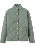 Women's Retro Solid Color Casual Argyle Check Stand Collar Coat