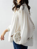Women's Comfy Stand Collar Long Sleeve Print Boho Shirt
