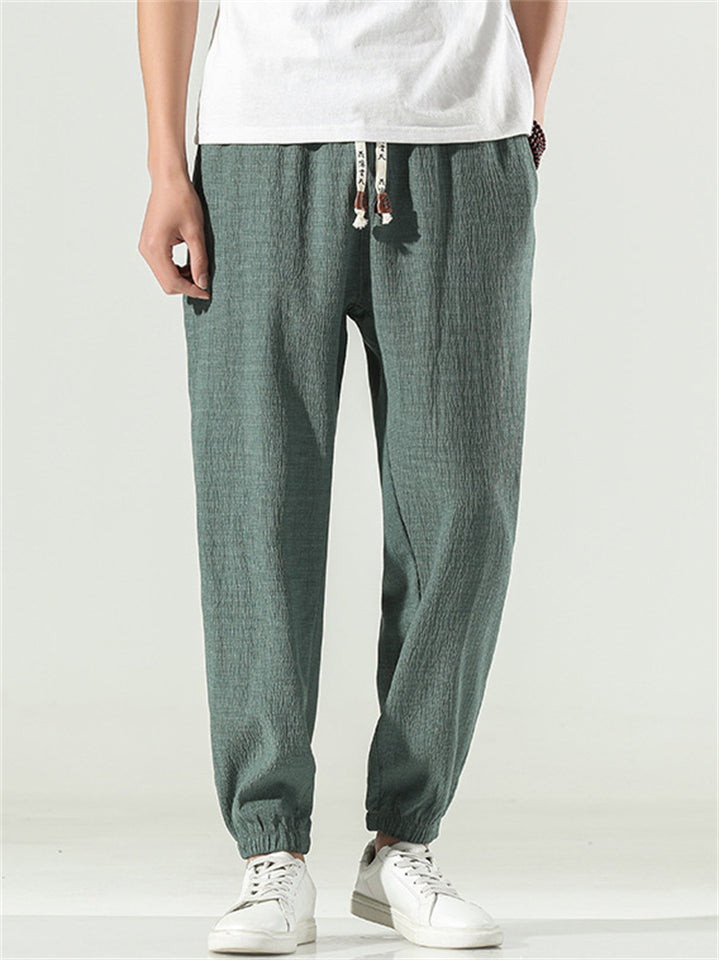 Men's Retro Texture Print Drawstring Jogger Pants