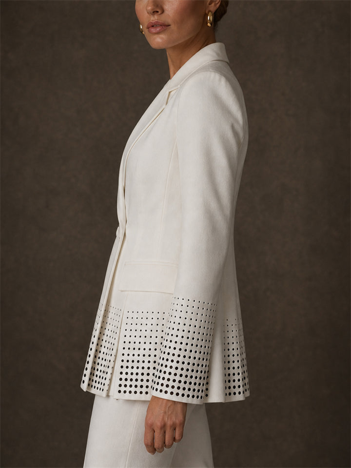 Women Rhinestone Double Breasted Slit Hem Blazer Jacket