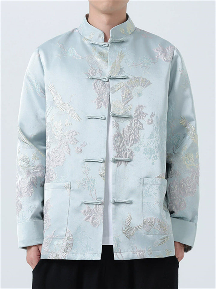 Men's Retro Chinese Style Floral Crane Jacquard Tangsuit Jackets