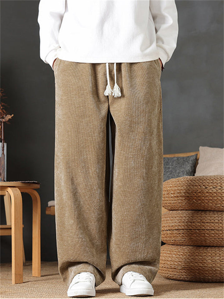 Autumn Simple C‌asual Comfy Loose Fit Straight Leg Pants for Men with Elastic Waist