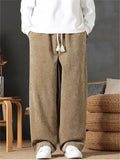 Autumn Simple C‌asual Comfy Loose Fit Straight Leg Pants for Men with Elastic Waist