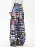 Women's Retro Lazy Style Patchwork Plaid Wide Leg Pants