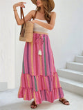 Summer Boho A-Line Contrast Color Elastic Waist Skirts for Women
