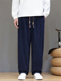 ‌Men's Casual Drawstring Loose Fit Corduroy Straight Leg Pants