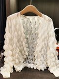 ‌Women's Bubble Design Pleated Ruffled Sleeve Cardigan Shirts