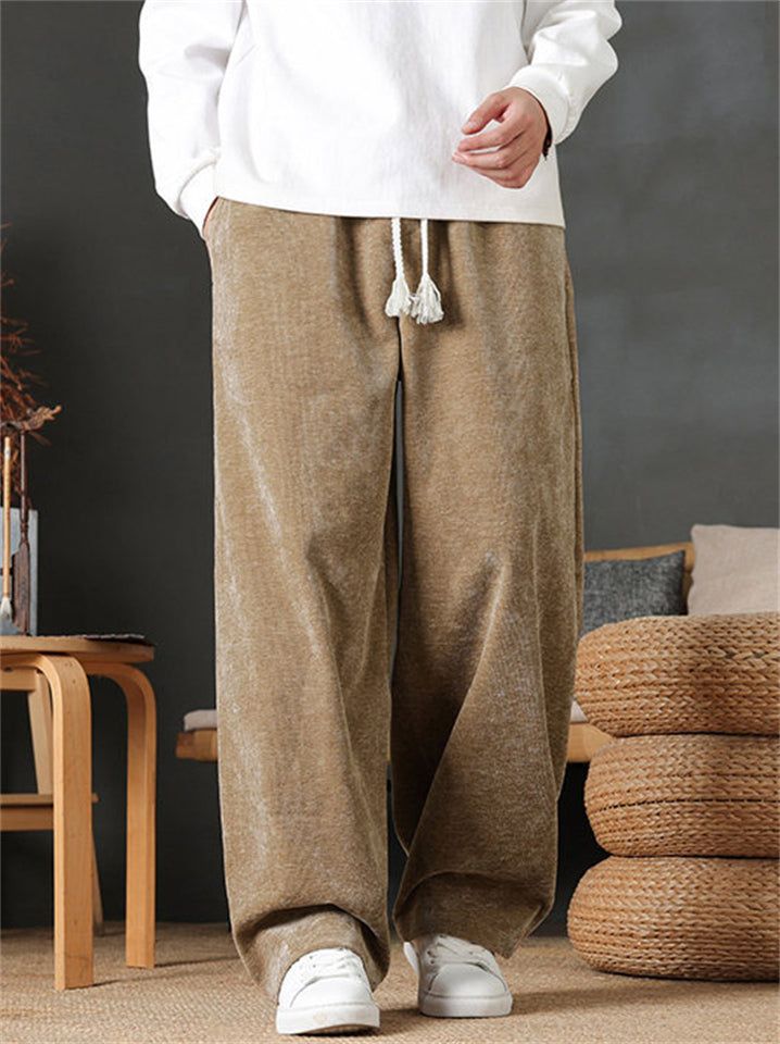 Autumn Simple C‌asual Comfy Loose Fit Straight Leg Pants for Men with Elastic Waist