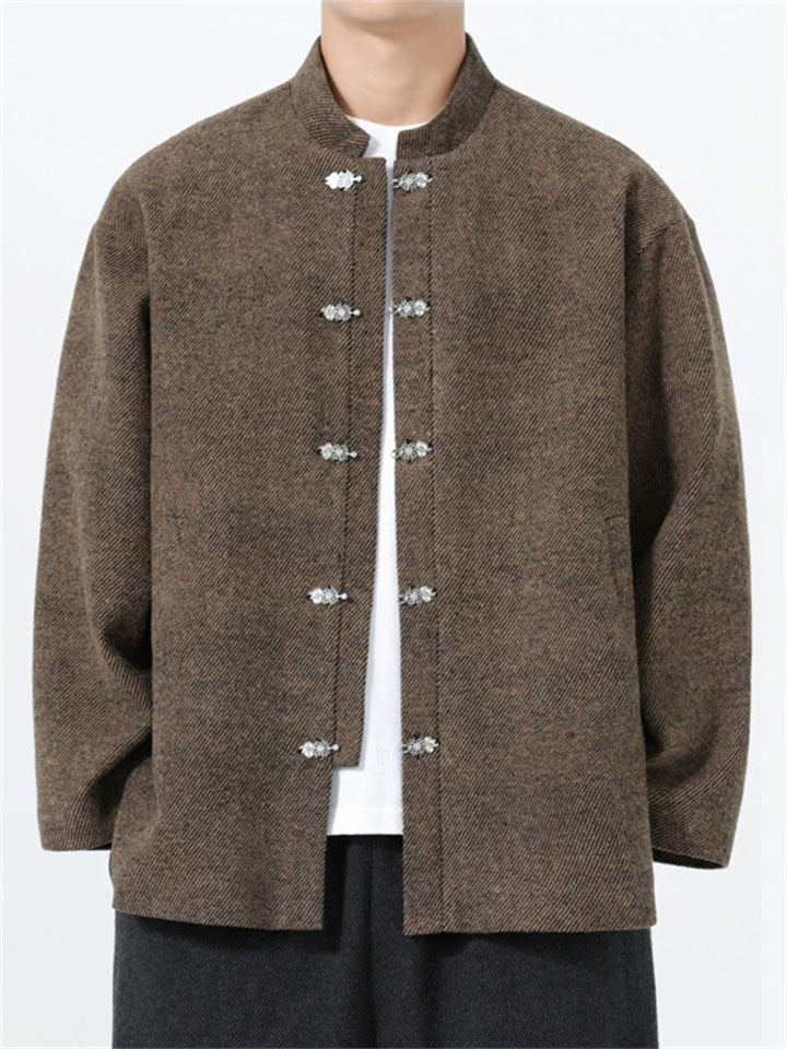 Men's Autumn Vintage Chinese Style Solid Color Stand Collar Jackets