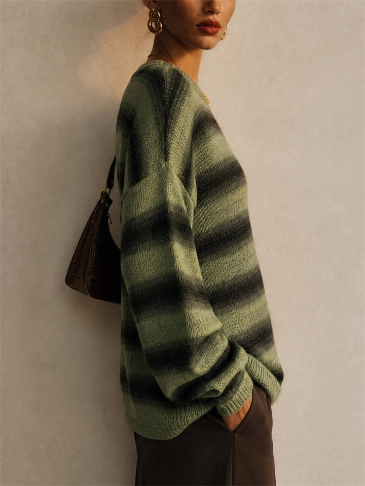 Women Oversized Ombre Striped Knit Pullover Sweater