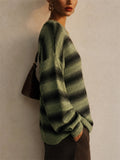 Women Oversized Ombre Striped Knit Pullover Sweater