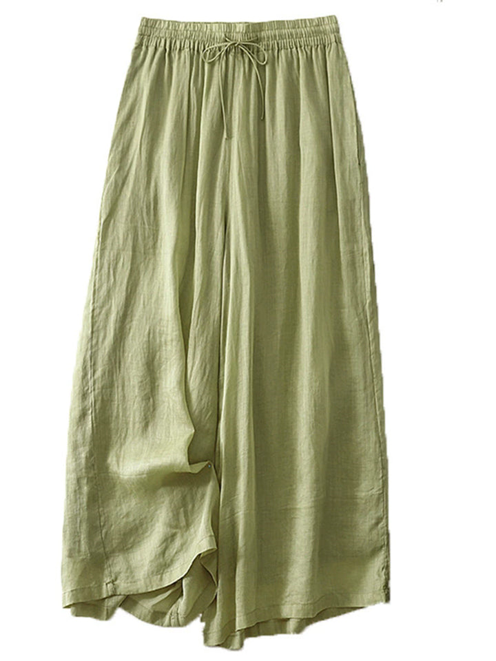Women's Summer Comfy Solid Color Wide Leg Drawstring Cropped Pants