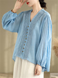 Women's Summer Elegant Loose Lace Patchwork Solid Color Long Sleeve Shirts
