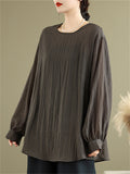 Women's Retro Coffee Solid Color Loose Round Neck Shirts
