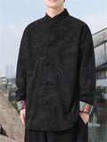 ‌Men's Chinese Style Printed Corduroy Stand Collar Buttons Jackets