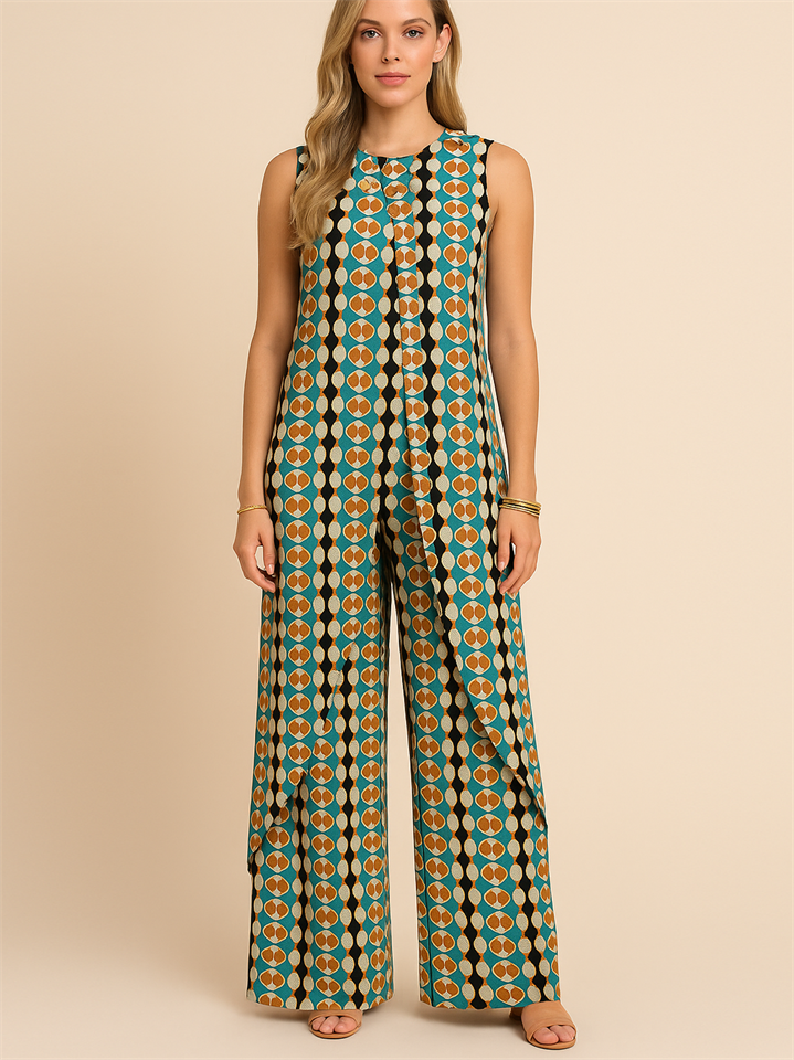 Women's 2Pcs Abstract Printed Comfy Sleeveless Top & Pants Set