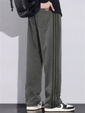 Men's Spring Casual Drawstring 3-Stripes Loose-Fit Straight Leg Pants